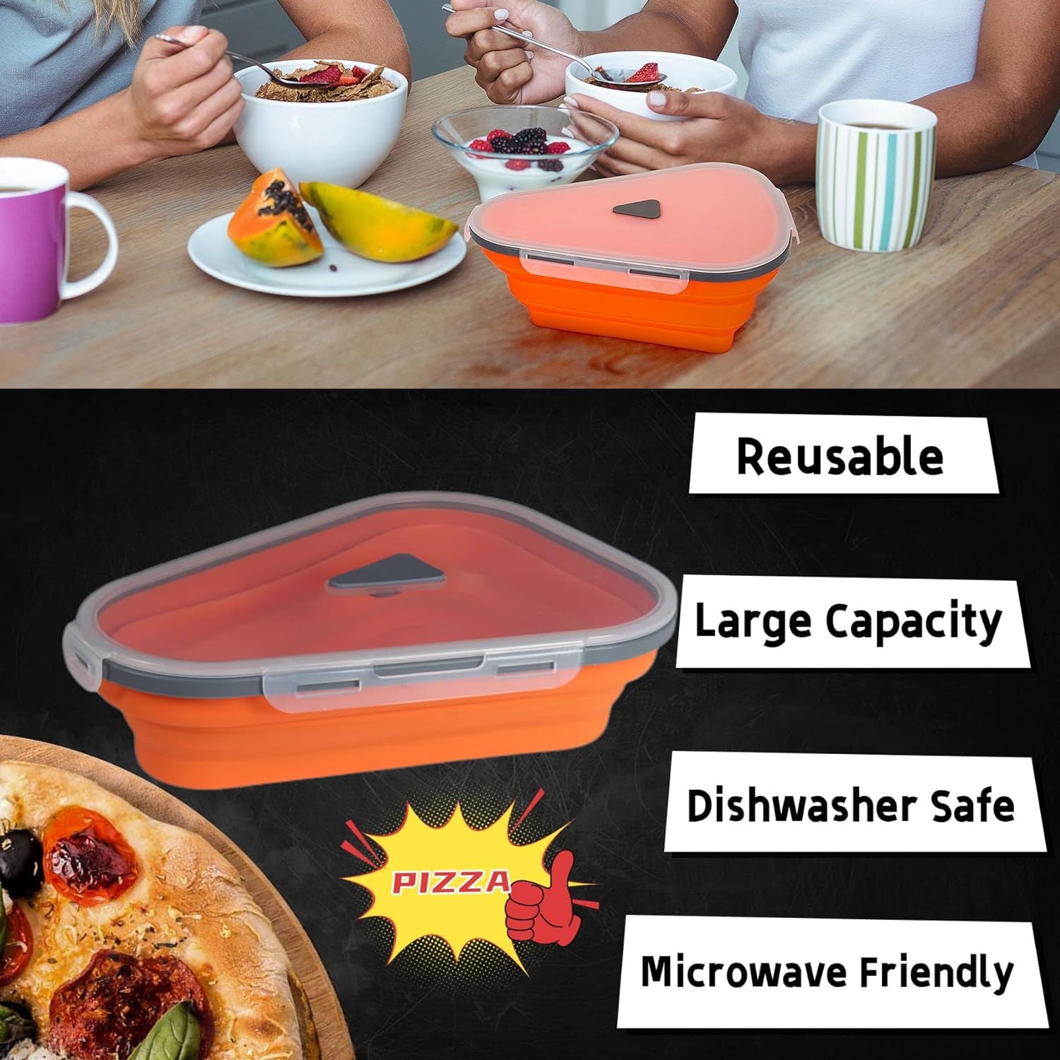 10026 Reusable Pizza Storage Containers with 5 Microwavable Serving Trays, Silicone Container Expandable & Adjustable for Packing Pizza at home / outdoor 10026 Reusable Pizza Storage Containers with 5 Microwavable Serving Trays, Silicone Container Expandable & Adjustable for Packing Pizza at home / outdoor